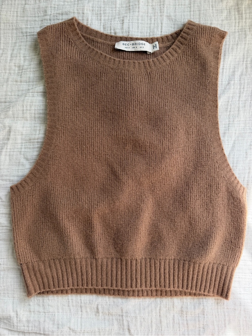 BEC + BRIDGE Cropped Knit Tank Top in Camel